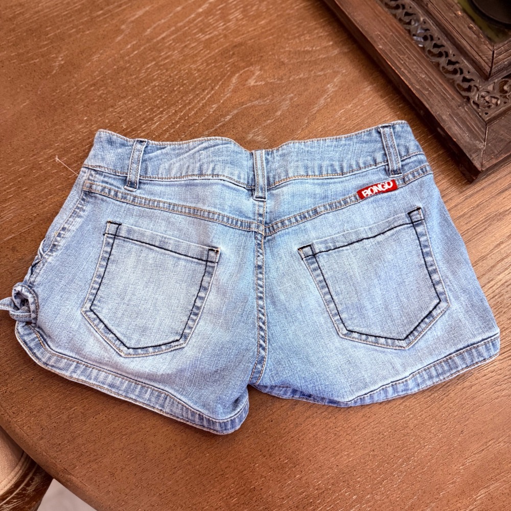 Vintage Bongo Y2K Jean Denim Micro Mini Low Rise Shorts Light Wash‎ Stretch SZ 3
